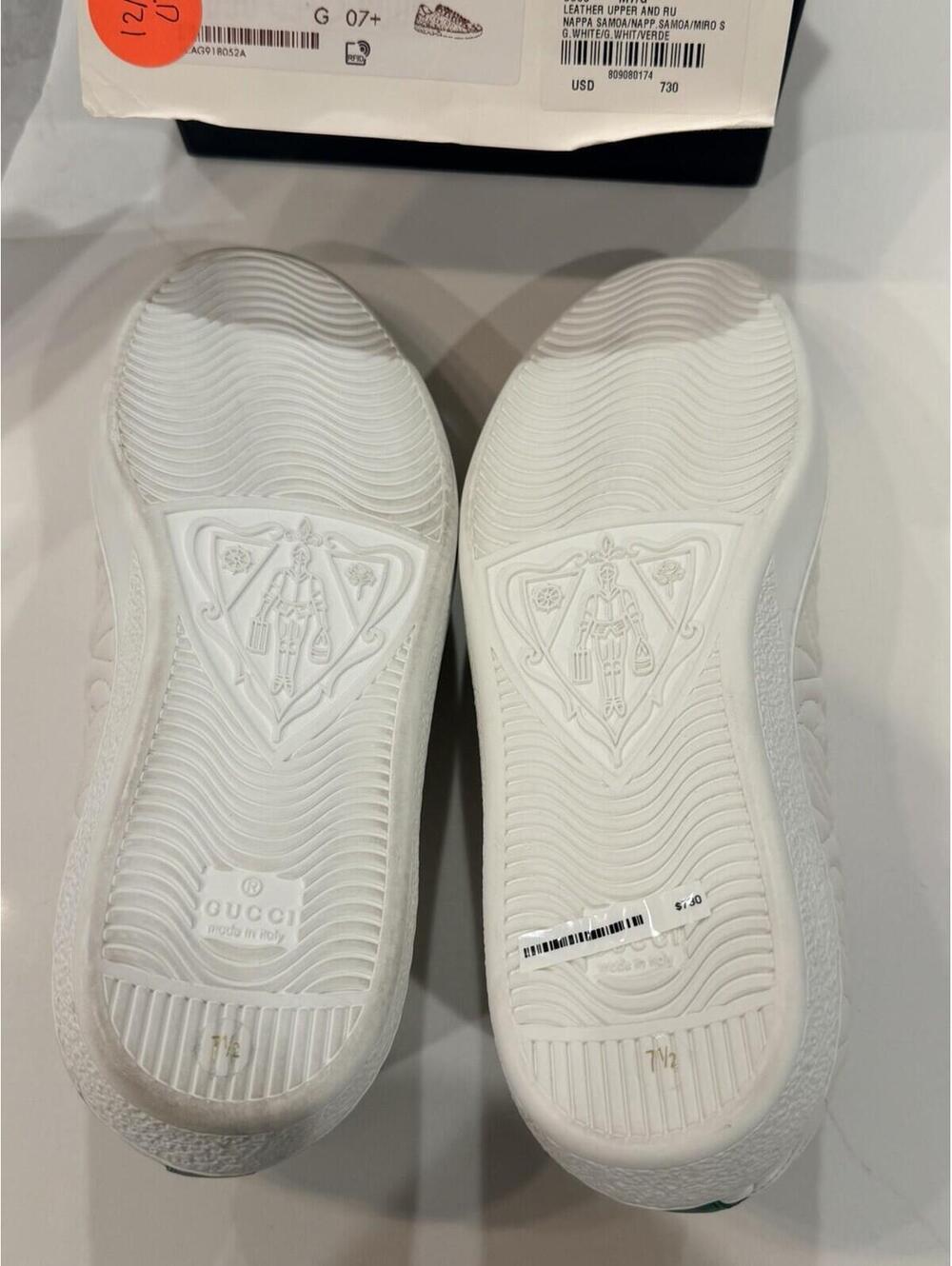 Gucci White Green Quilted Leather Low Top Sneakers Mens Sz G7+ US Sz 8 8.5 - Picture 6 of 9